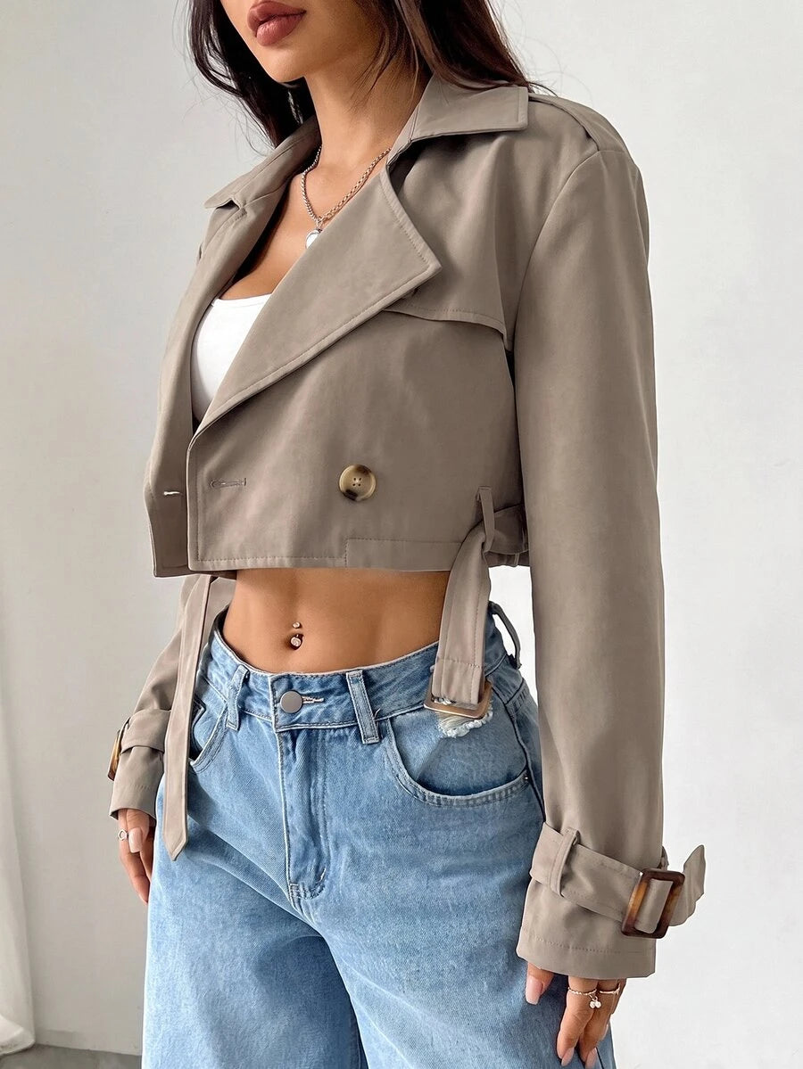Dublin Cropped Double Breasted Trench Jacket with Belt