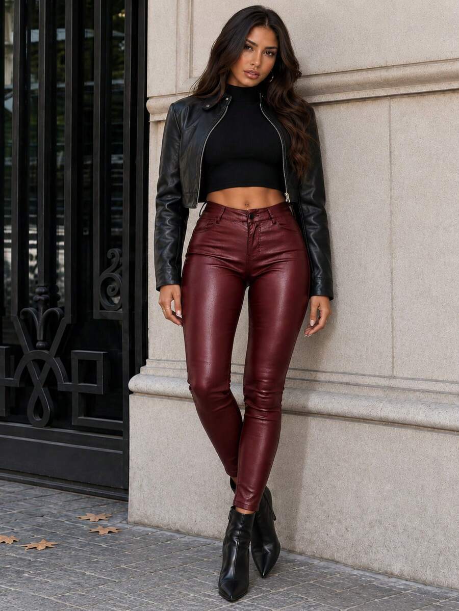 Vilnius High Waist Faux Leather Skinny Pants