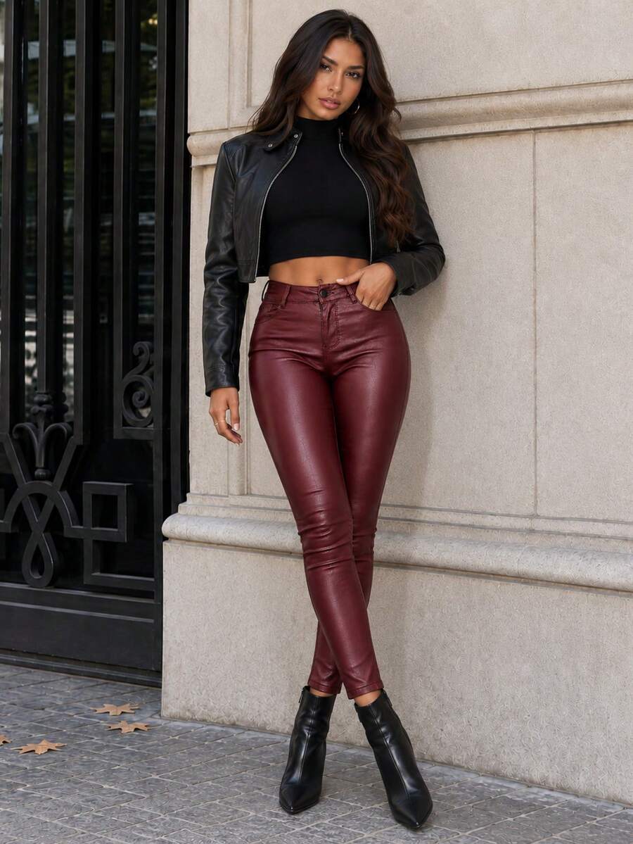 Vilnius High Waist Faux Leather Skinny Pants