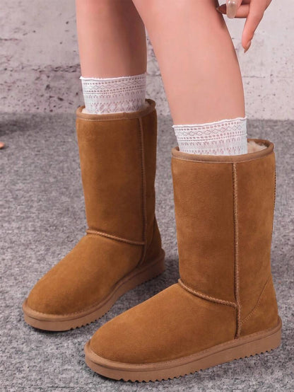 Women's Mid Calf Winter Snow Boots Mid-Low Heel Flat Bottom Non-Slip Wear-Resistant Boots,Suede Warm Winter Casual Outdoor Christmas Festival Boot Mensa
