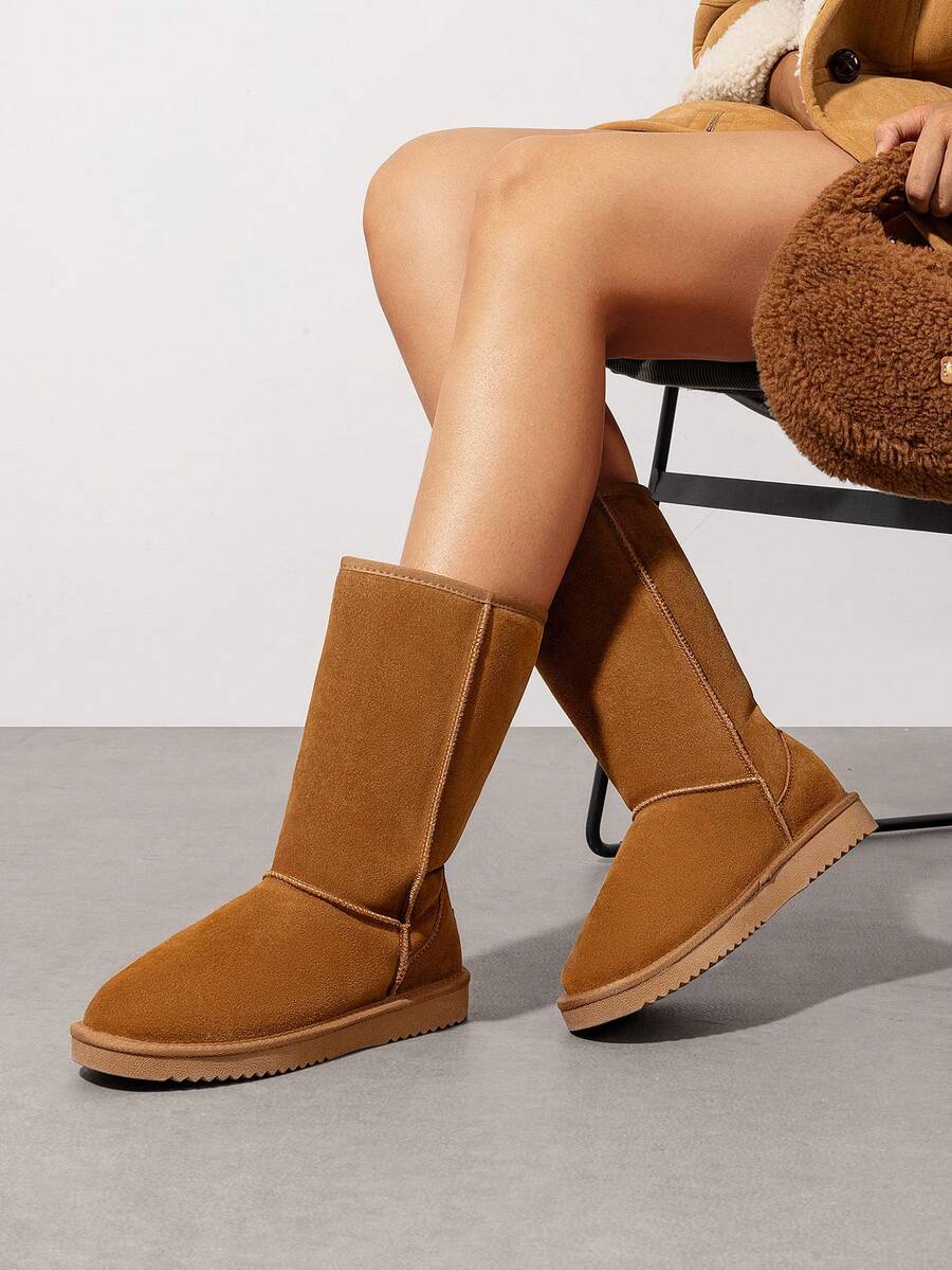 Women's Mid Calf Winter Snow Boots Mid-Low Heel Flat Bottom Non-Slip Wear-Resistant Boots,Suede Warm Winter Casual Outdoor Christmas Festival Boot Mensa