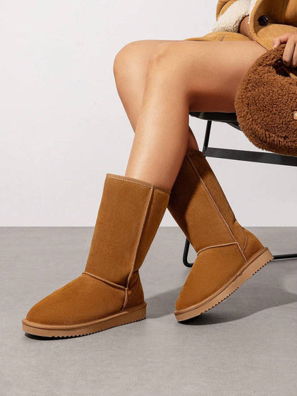Women's Mid Calf Winter Snow Boots Mid-Low Heel Flat Bottom Non-Slip Wear-Resistant Boots,Suede Warm Winter Casual Outdoor Christmas Festival Boot Mensa