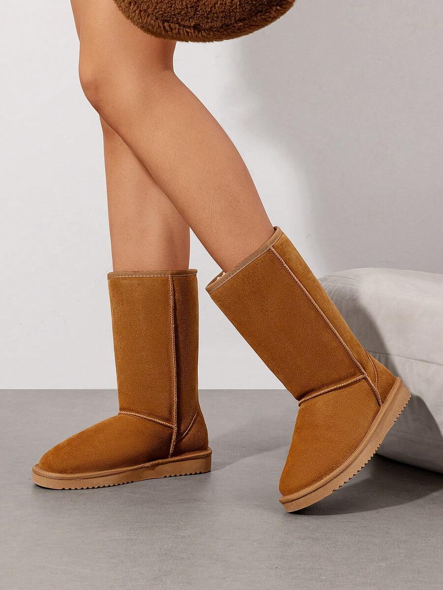 Women's Mid Calf Winter Snow Boots Mid-Low Heel Flat Bottom Non-Slip Wear-Resistant Boots,Suede Warm Winter Casual Outdoor Christmas Festival Boot Mensa