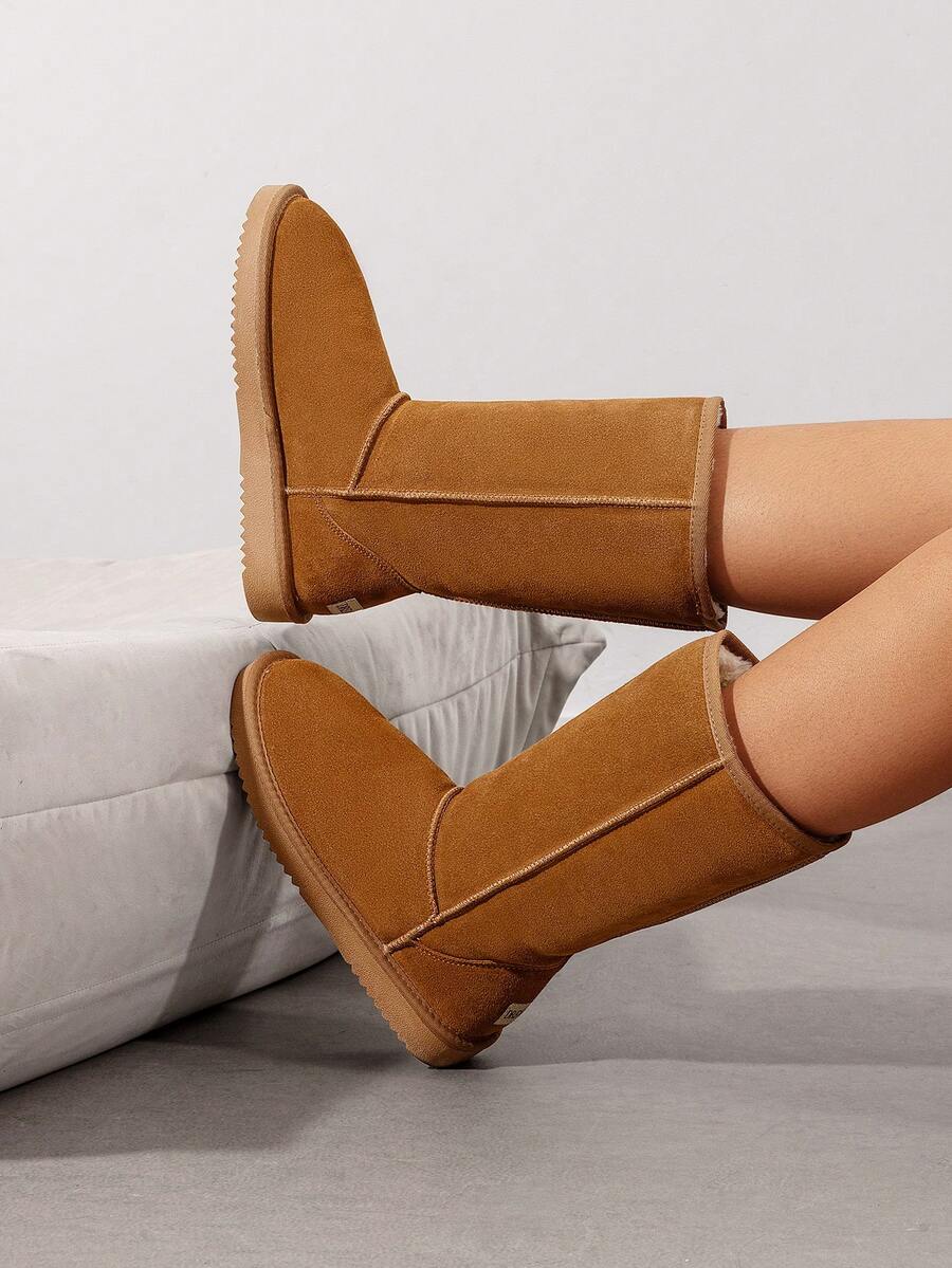 Women's Mid Calf Winter Snow Boots Mid-Low Heel Flat Bottom Non-Slip Wear-Resistant Boots,Suede Warm Winter Casual Outdoor Christmas Festival Boot Mensa