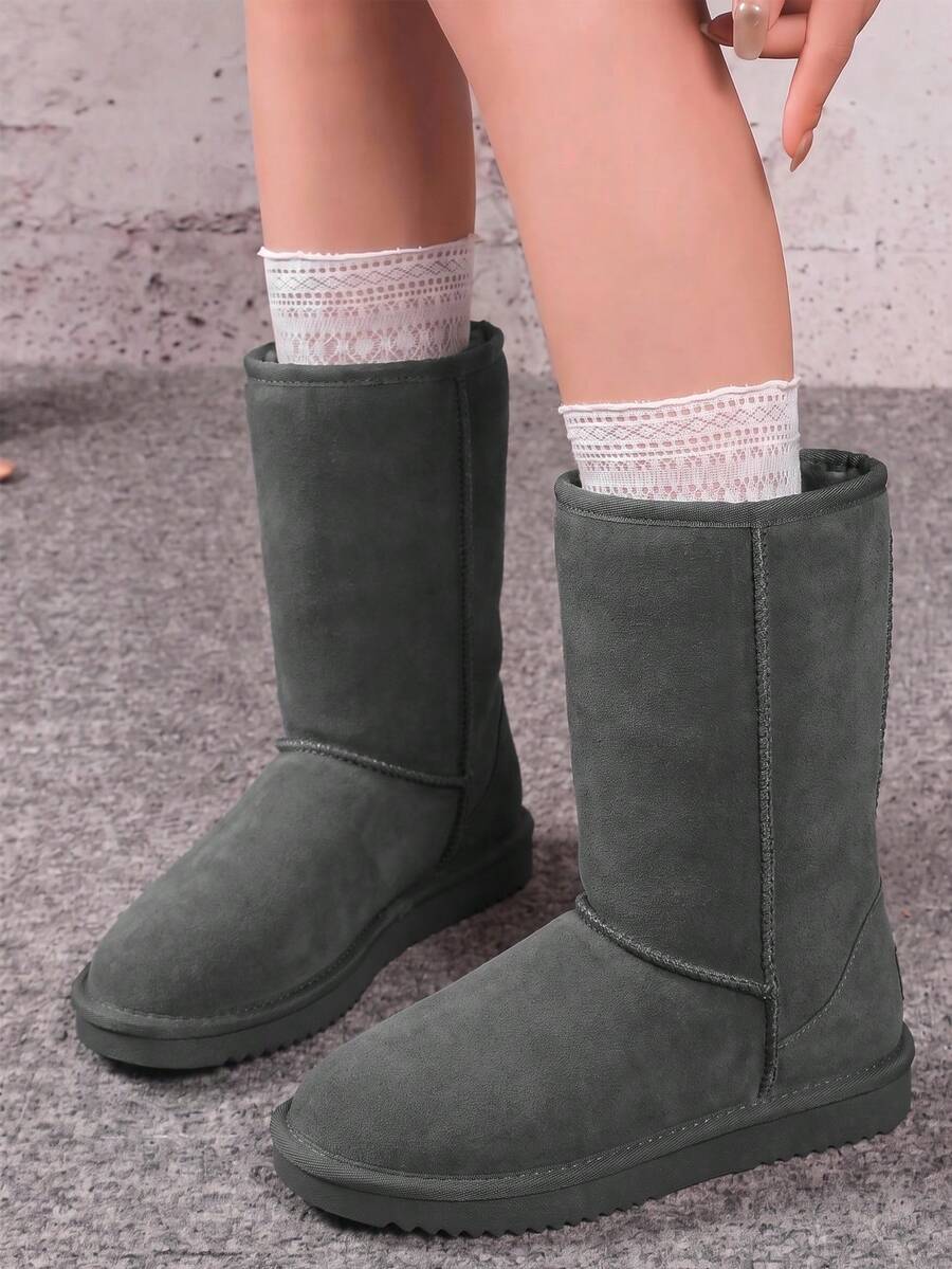Women's Mid Calf Winter Snow Boots Mid-Low Heel Flat Bottom Non-Slip Wear-Resistant Boots,Suede Warm Winter Casual Outdoor Christmas Festival Boot Mensa