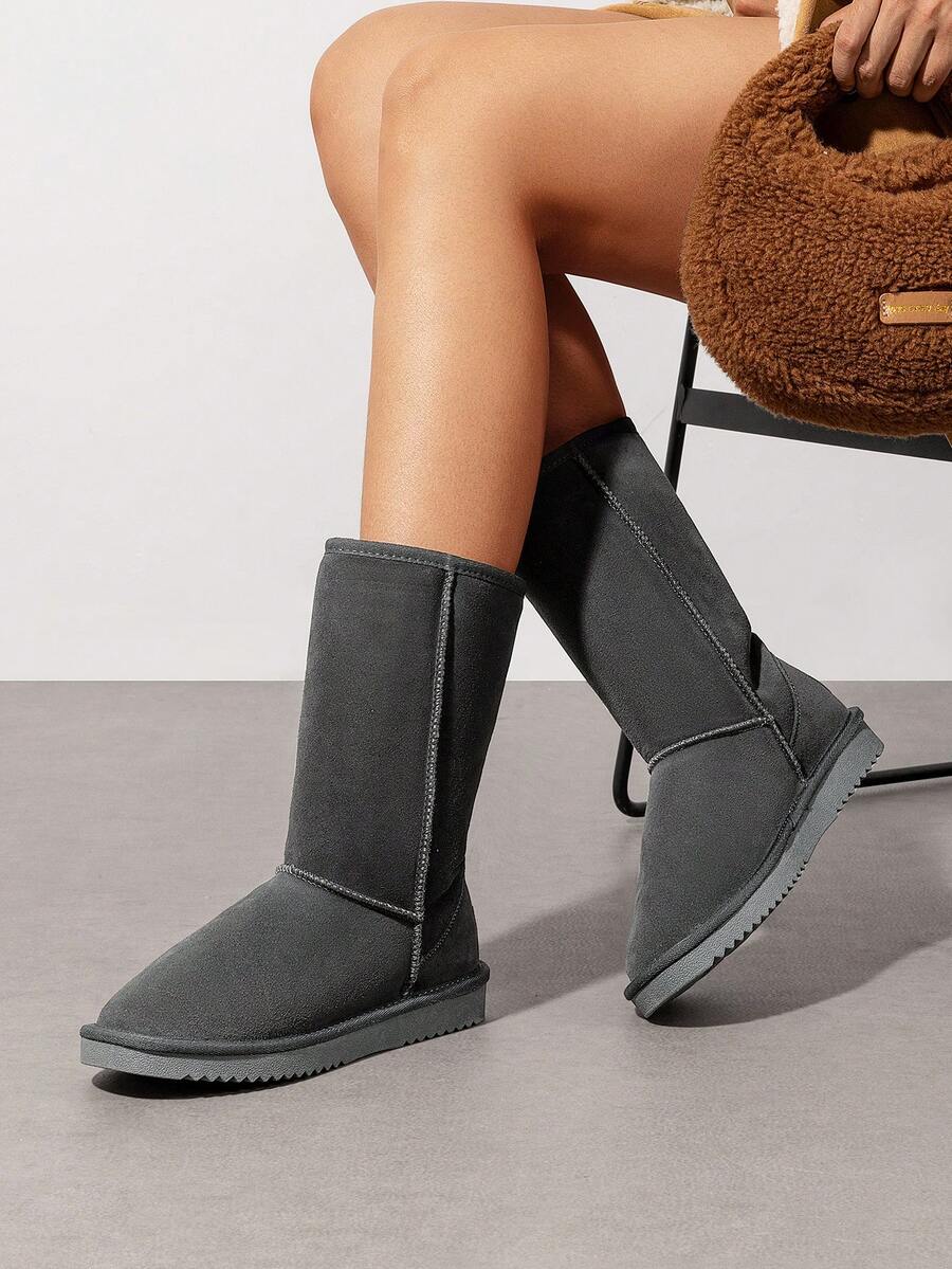 Women's Mid Calf Winter Snow Boots Mid-Low Heel Flat Bottom Non-Slip Wear-Resistant Boots,Suede Warm Winter Casual Outdoor Christmas Festival Boot Mensa