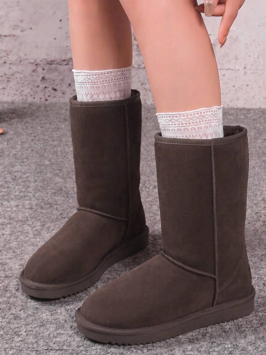 Women's Mid Calf Winter Snow Boots Mid-Low Heel Flat Bottom Non-Slip Wear-Resistant Boots,Suede Warm Winter Casual Outdoor Christmas Festival Boot Mensa