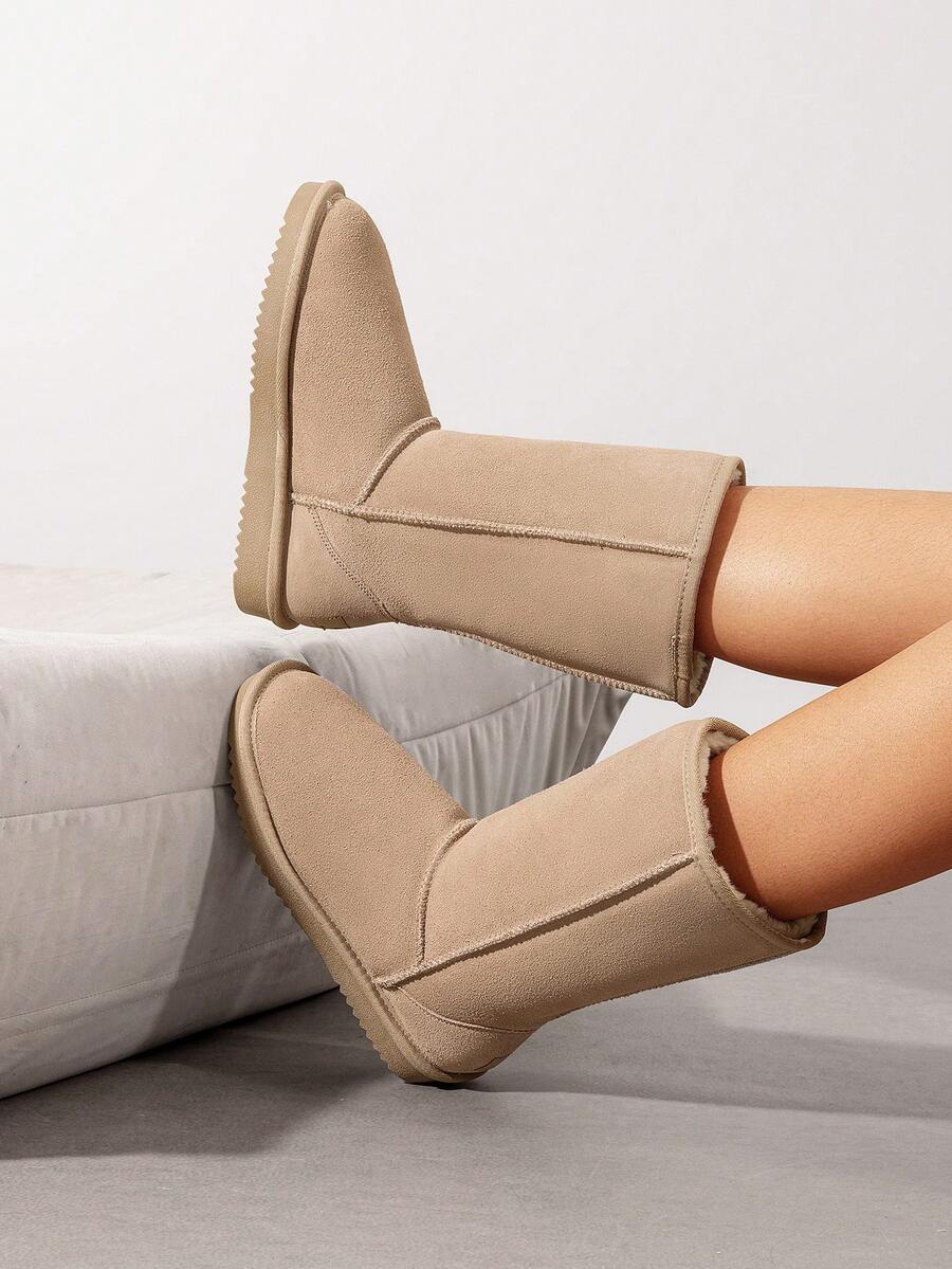 Women's Mid Calf Winter Snow Boots Mid-Low Heel Flat Bottom Non-Slip Wear-Resistant Boots,Suede Warm Winter Casual Outdoor Christmas Festival Boot Mensa