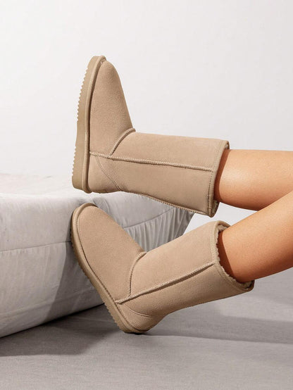Women's Mid Calf Winter Snow Boots Mid-Low Heel Flat Bottom Non-Slip Wear-Resistant Boots,Suede Warm Winter Casual Outdoor Christmas Festival Boot Mensa
