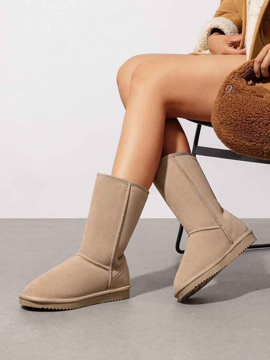 Women's Mid Calf Winter Snow Boots Mid-Low Heel Flat Bottom Non-Slip Wear-Resistant Boots,Suede Warm Winter Casual Outdoor Christmas Festival Boot Mensa
