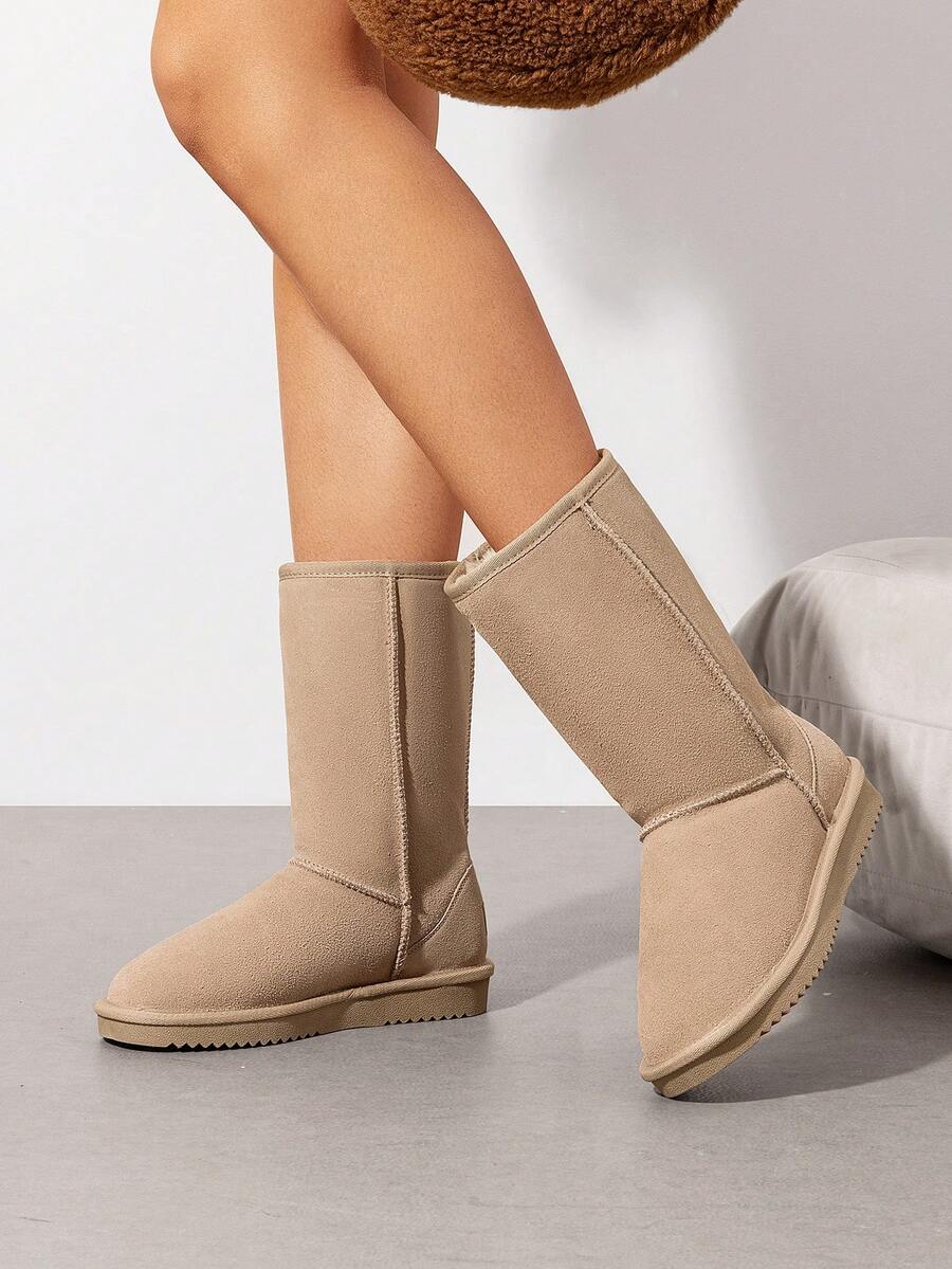 Women's Mid Calf Winter Snow Boots Mid-Low Heel Flat Bottom Non-Slip Wear-Resistant Boots,Suede Warm Winter Casual Outdoor Christmas Festival Boot Mensa