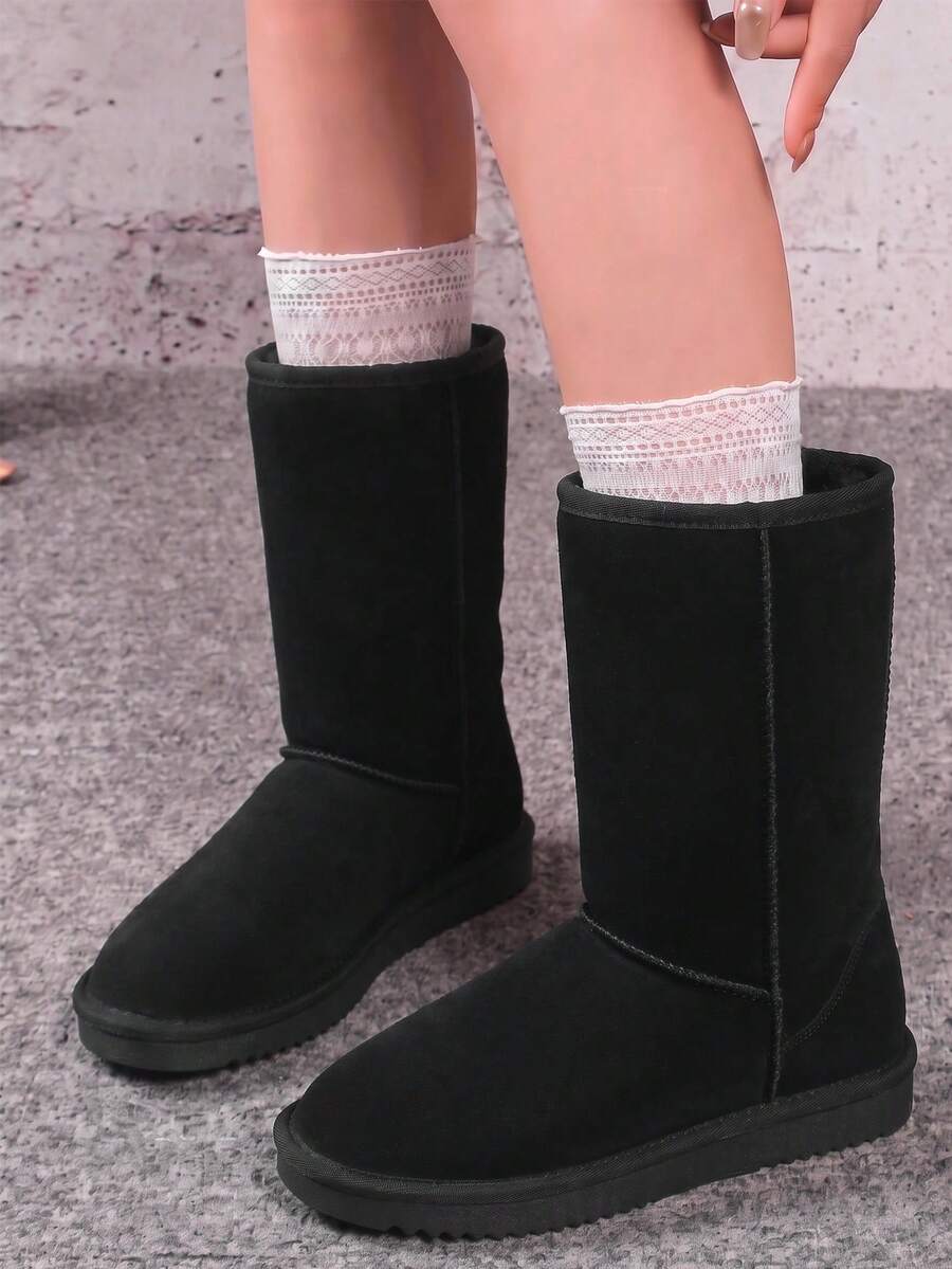 Women's Mid Calf Winter Snow Boots Mid-Low Heel Flat Bottom Non-Slip Wear-Resistant Boots,Suede Warm Winter Casual Outdoor Christmas Festival Boot Mensa