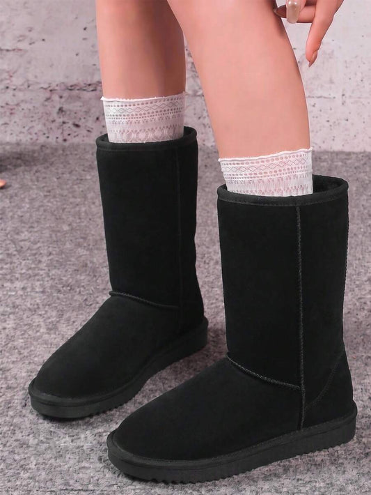 Women's Mid Calf Winter Snow Boots Mid-Low Heel Flat Bottom Non-Slip Wear-Resistant Boots,Suede Warm Winter Casual Outdoor Christmas Festival Boot Mensa