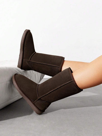 Women's Mid Calf Winter Snow Boots Mid-Low Heel Flat Bottom Non-Slip Wear-Resistant Boots,Suede Warm Winter Casual Outdoor Christmas Festival Boot Mensa