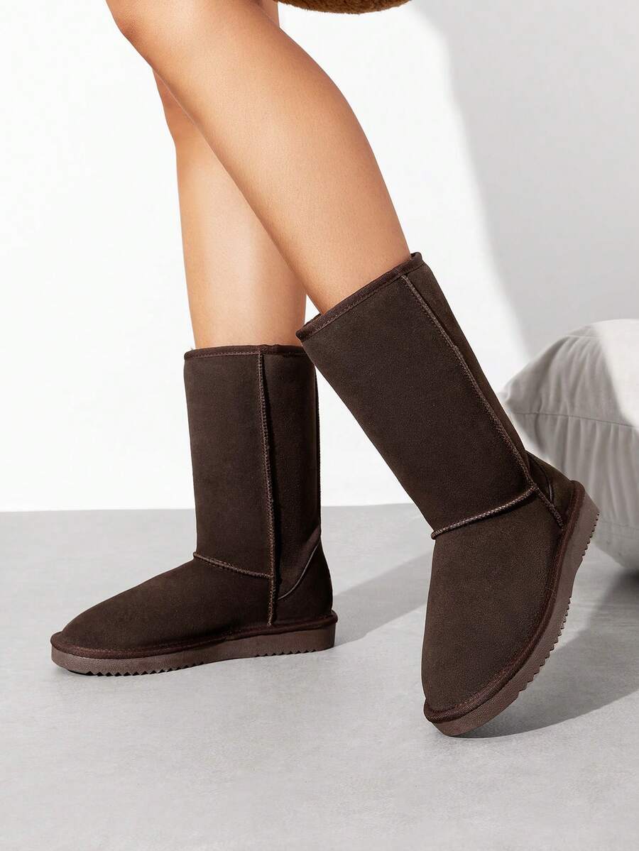 Women's Mid Calf Winter Snow Boots Mid-Low Heel Flat Bottom Non-Slip Wear-Resistant Boots,Suede Warm Winter Casual Outdoor Christmas Festival Boot Mensa