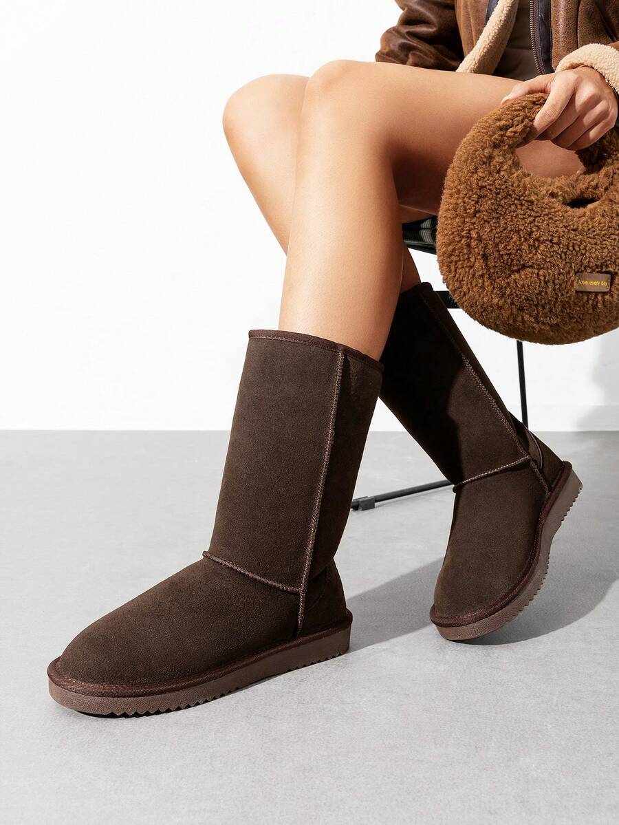 Women's Mid Calf Winter Snow Boots Mid-Low Heel Flat Bottom Non-Slip Wear-Resistant Boots,Suede Warm Winter Casual Outdoor Christmas Festival Boot Mensa
