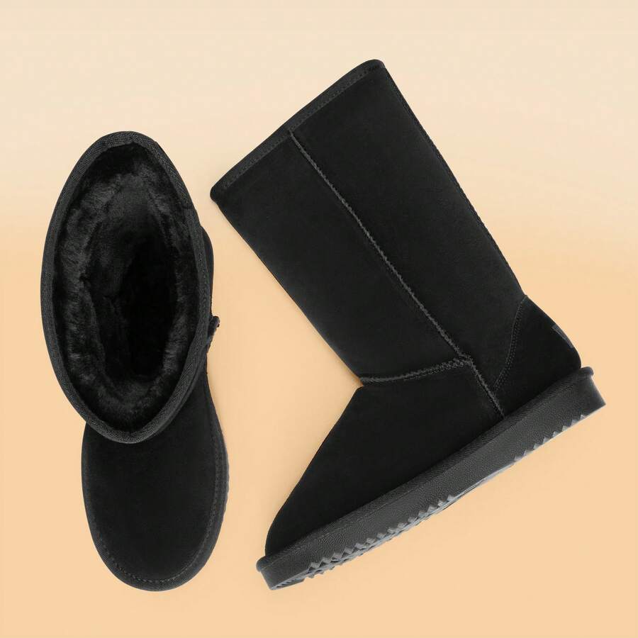 Women's Mid Calf Winter Snow Boots Mid-Low Heel Flat Bottom Non-Slip Wear-Resistant Boots,Suede Warm Winter Casual Outdoor Christmas Festival Boot Mensa