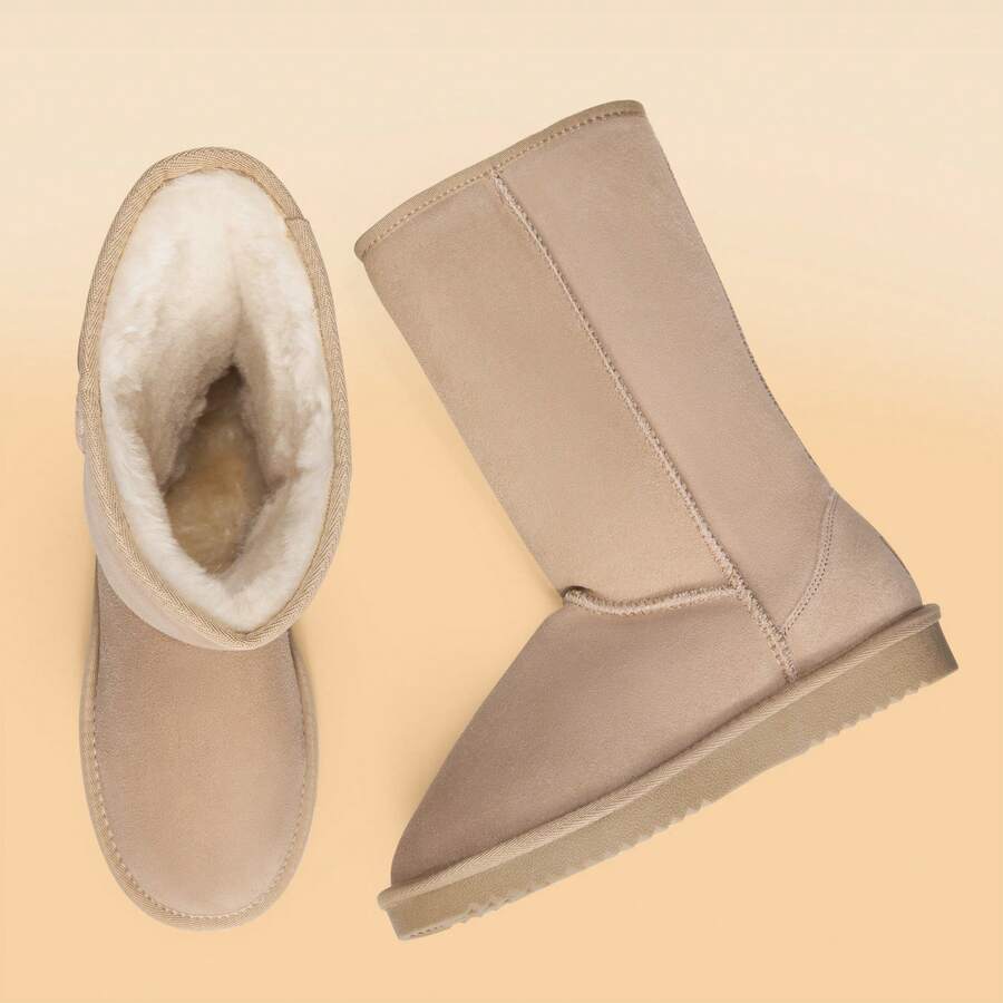 Women's Mid Calf Winter Snow Boots Mid-Low Heel Flat Bottom Non-Slip Wear-Resistant Boots,Suede Warm Winter Casual Outdoor Christmas Festival Boot Mensa
