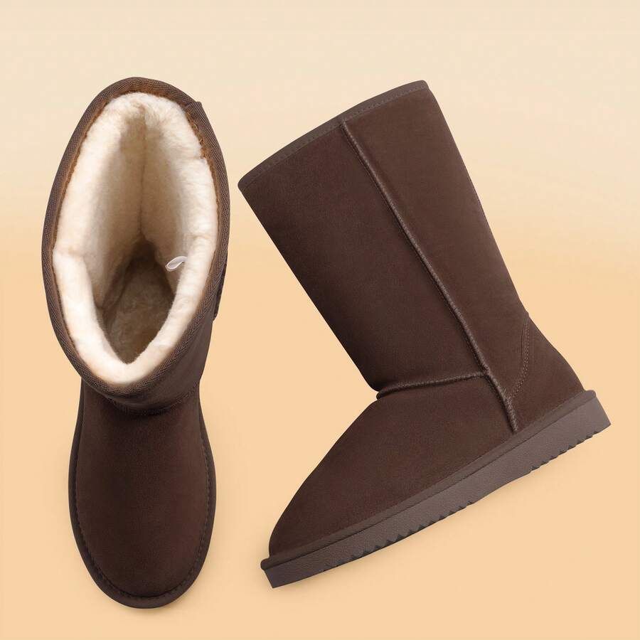 Women's Mid Calf Winter Snow Boots Mid-Low Heel Flat Bottom Non-Slip Wear-Resistant Boots,Suede Warm Winter Casual Outdoor Christmas Festival Boot Mensa