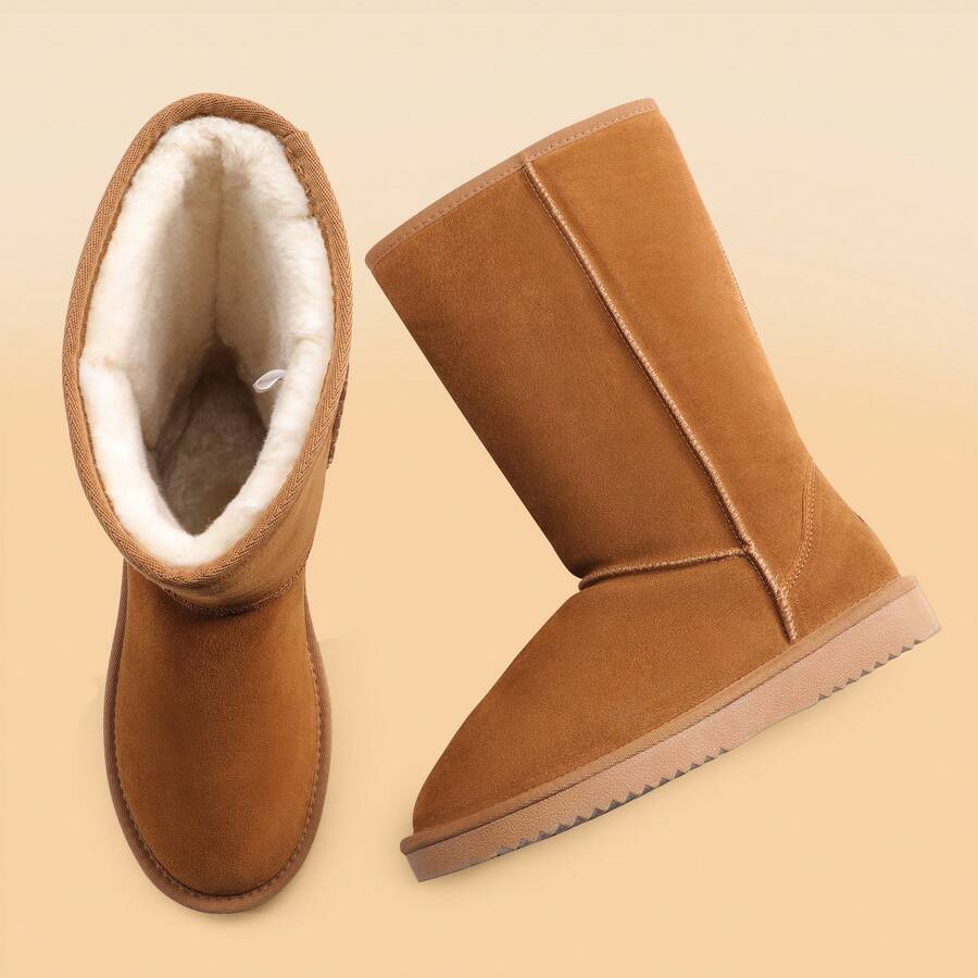 Women's Mid Calf Winter Snow Boots Mid-Low Heel Flat Bottom Non-Slip Wear-Resistant Boots,Suede Warm Winter Casual Outdoor Christmas Festival Boot Mensa