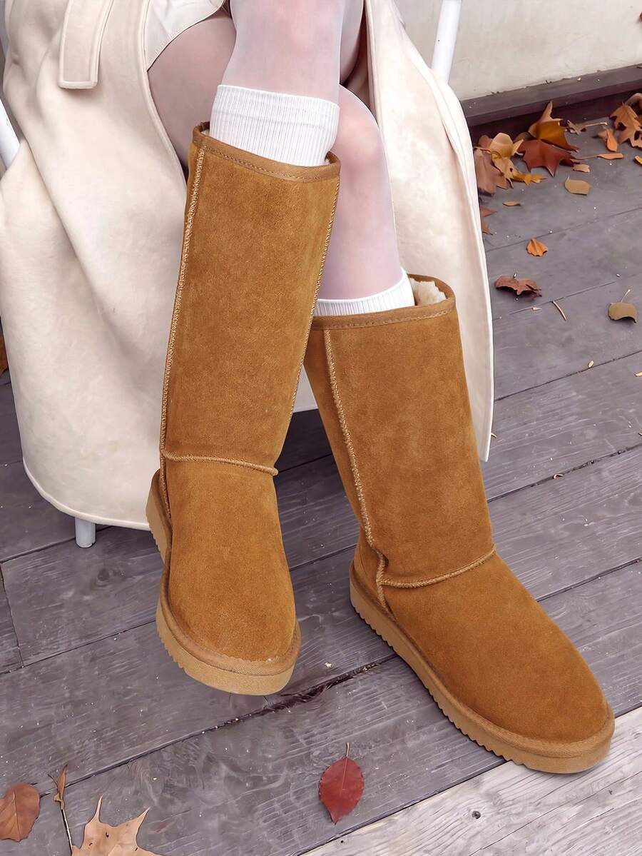 Women's Mid Calf Winter Snow Boots Mid-Low Heel Flat Bottom Non-Slip Wear-Resistant Boots,Suede Warm Winter Casual Outdoor Christmas Festival Boot Mensa