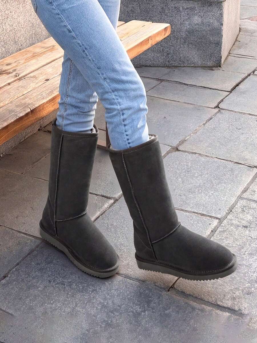 Women's Mid Calf Winter Snow Boots Mid-Low Heel Flat Bottom Non-Slip Wear-Resistant Boots,Suede Warm Winter Casual Outdoor Christmas Festival Boot Mensa
