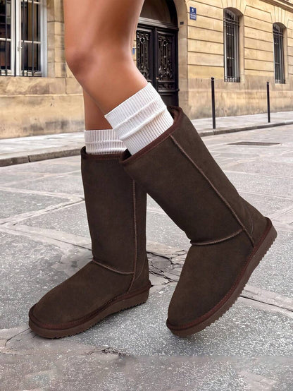 Women's Mid Calf Winter Snow Boots Mid-Low Heel Flat Bottom Non-Slip Wear-Resistant Boots,Suede Warm Winter Casual Outdoor Christmas Festival Boot Mensa