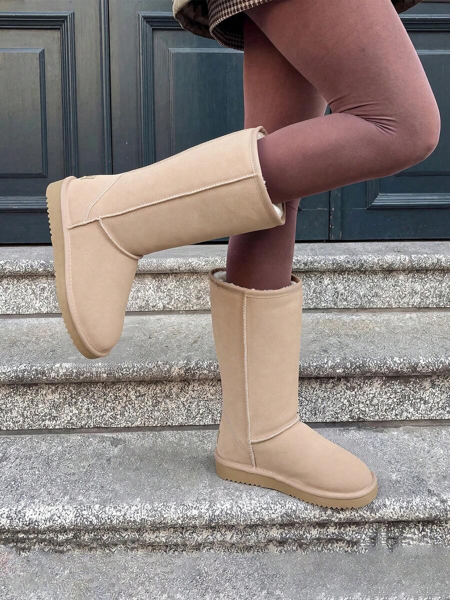 Women's Mid Calf Winter Snow Boots Mid-Low Heel Flat Bottom Non-Slip Wear-Resistant Boots,Suede Warm Winter Casual Outdoor Christmas Festival Boot Mensa