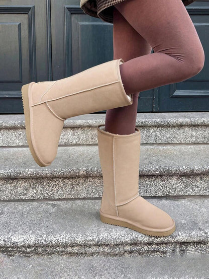 Women's Mid Calf Winter Snow Boots Mid-Low Heel Flat Bottom Non-Slip Wear-Resistant Boots,Suede Warm Winter Casual Outdoor Christmas Festival Boot Mensa
