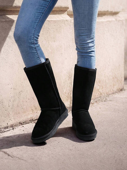 Women's Mid Calf Winter Snow Boots Mid-Low Heel Flat Bottom Non-Slip Wear-Resistant Boots,Suede Warm Winter Casual Outdoor Christmas Festival Boot Mensa