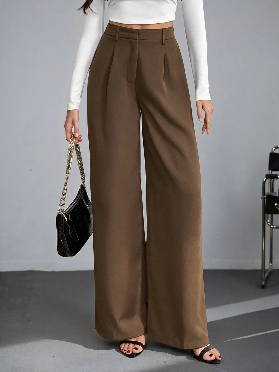 Bergamo Pleated High Waisted Wide Leg Pants - Volcanic Gray
