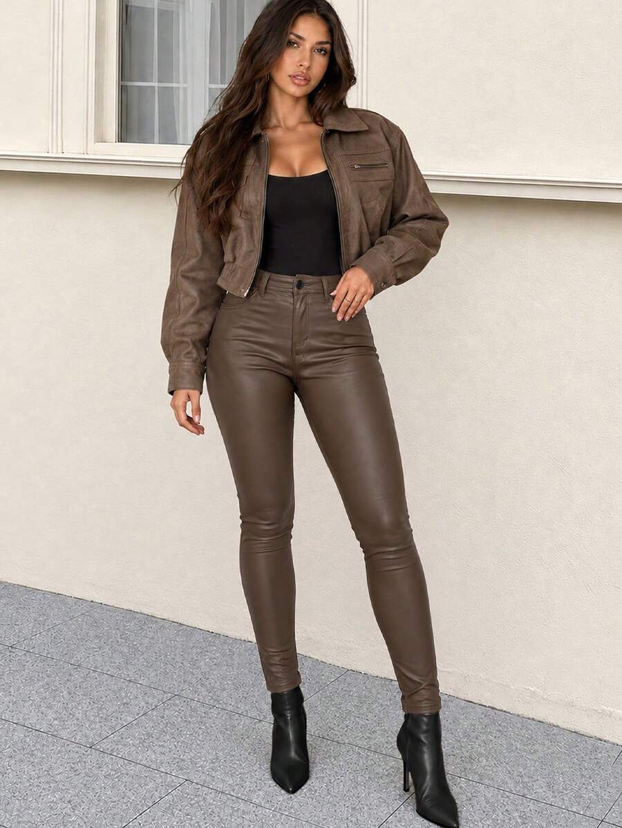 Vilnius High Waist Faux Leather Skinny Pants
