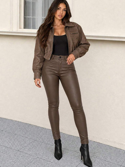 Vilnius High Waist Faux Leather Skinny Pants