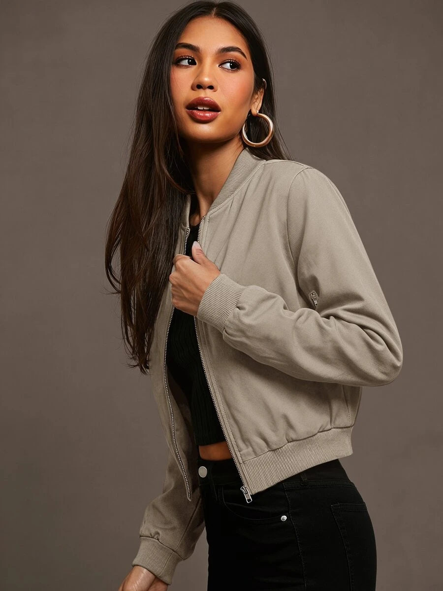 Steamboat Zip Up Bomber Jacket with Ribbed Trim