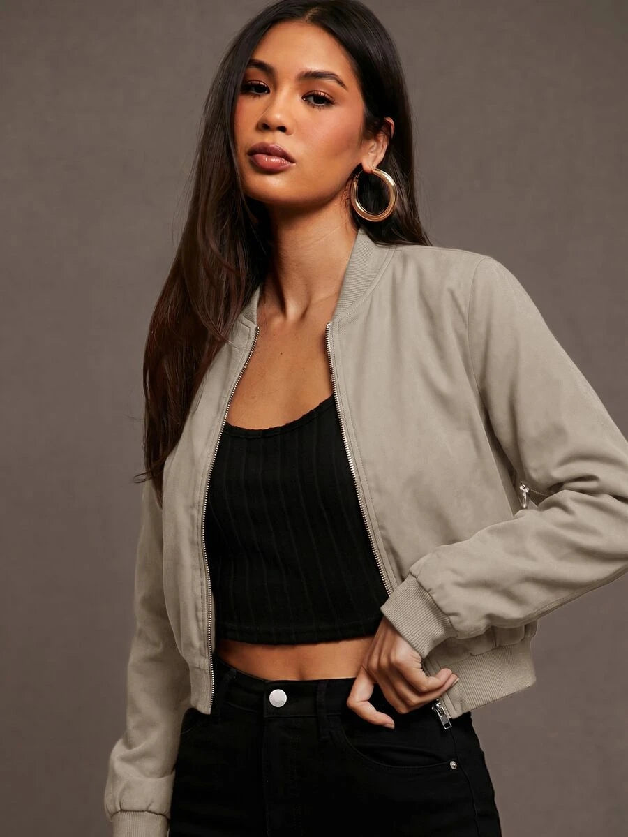 Steamboat Zip Up Bomber Jacket with Ribbed Trim