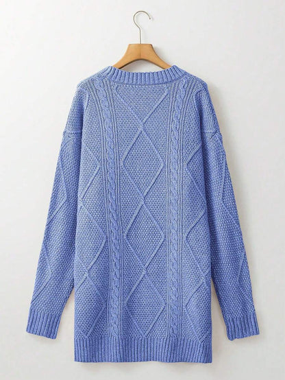 Cosima Oversized Textured Knit Drop Shoulder Sweater Dress - Apricot