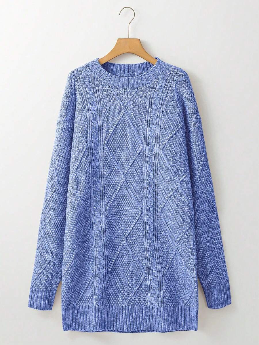 Cosima Oversized Textured Knit Drop Shoulder Sweater Dress - Apricot