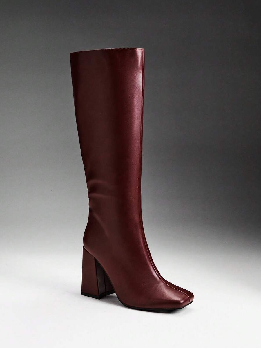 SHUZIA Women's Fashionable & Comfortable Knee-High Side Zipper Chunky Heel Boots Mensa