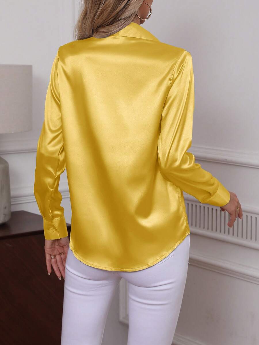 Como Satin Button Up Long Sleeve Blouse