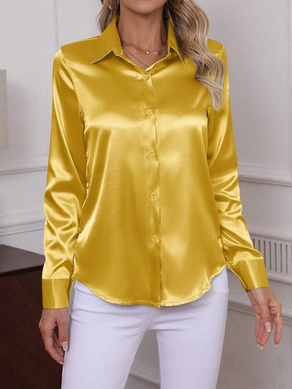 Como Satin Button Up Long Sleeve Blouse