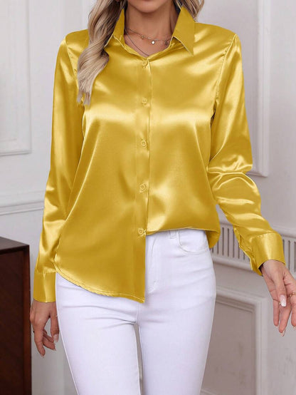 Como Satin Button Up Long Sleeve Blouse