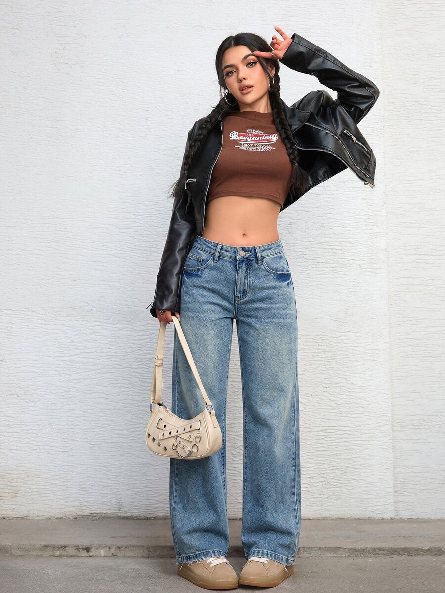 Ravenna High Waisted Wide Leg Baggy Jeans with Pockets