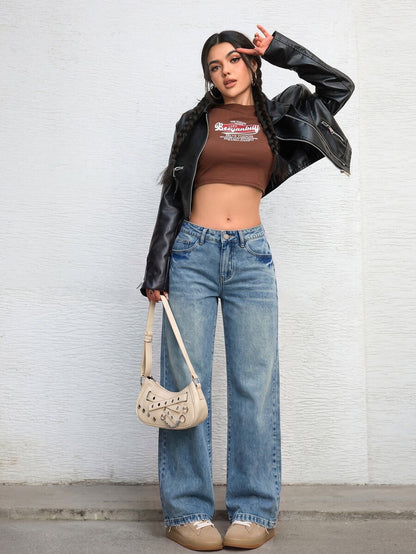 Ravenna High Waisted Wide Leg Baggy Jeans with Pockets