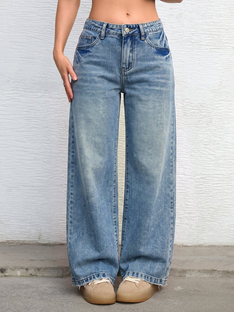 Ravenna High Waisted Wide Leg Baggy Jeans with Pockets