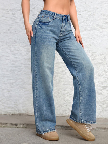 Ravenna High Waisted Wide Leg Baggy Jeans with Pockets