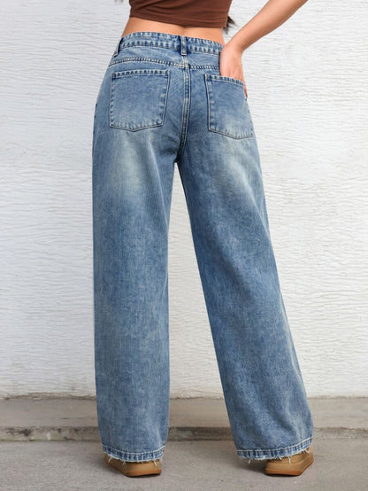 Ravenna High Waisted Wide Leg Baggy Jeans with Pockets