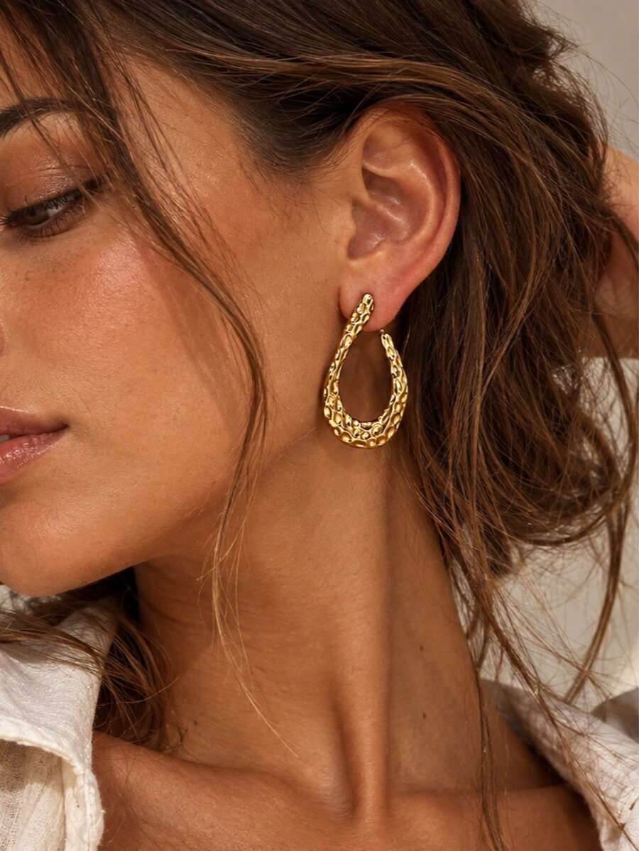 Women's Asymmetrical Gold Drop Earrings, Wavy Metal Hook Statement Earrings, Minimalist Everyday Jewelry