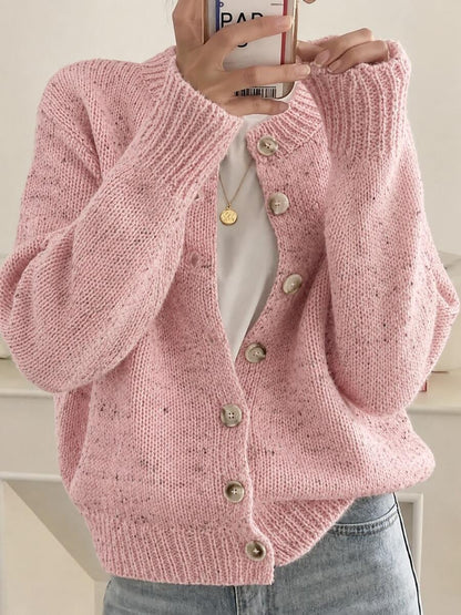 Kinsale Speckled Knit Crew Neck Button Front Cardigan