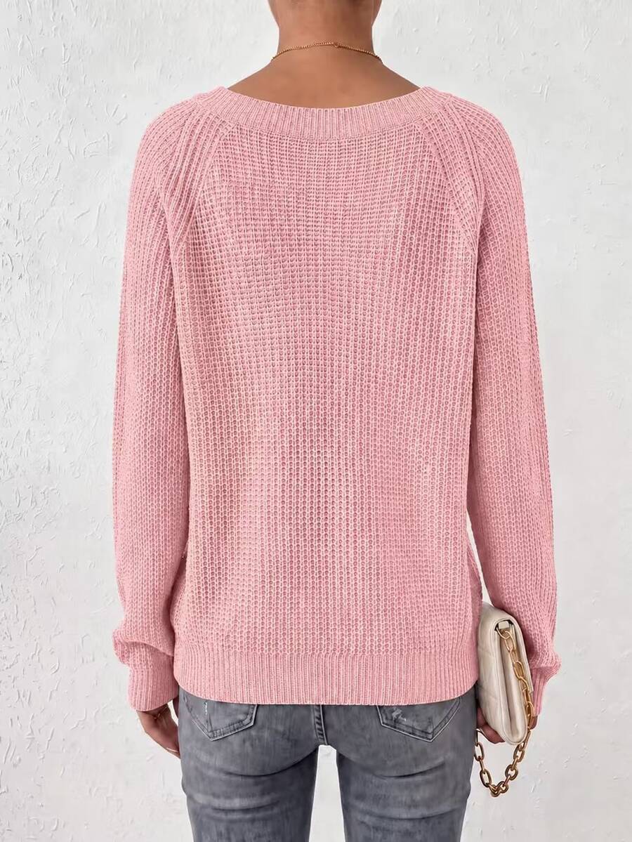 Aarhus V Neck Raglan Sleeve Ribbed Knit Sweater