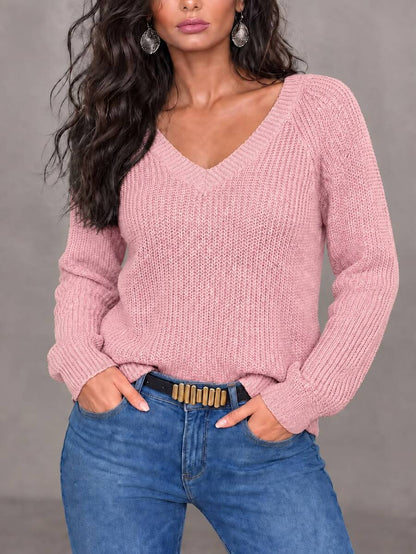 Aarhus V Neck Raglan Sleeve Ribbed Knit Sweater